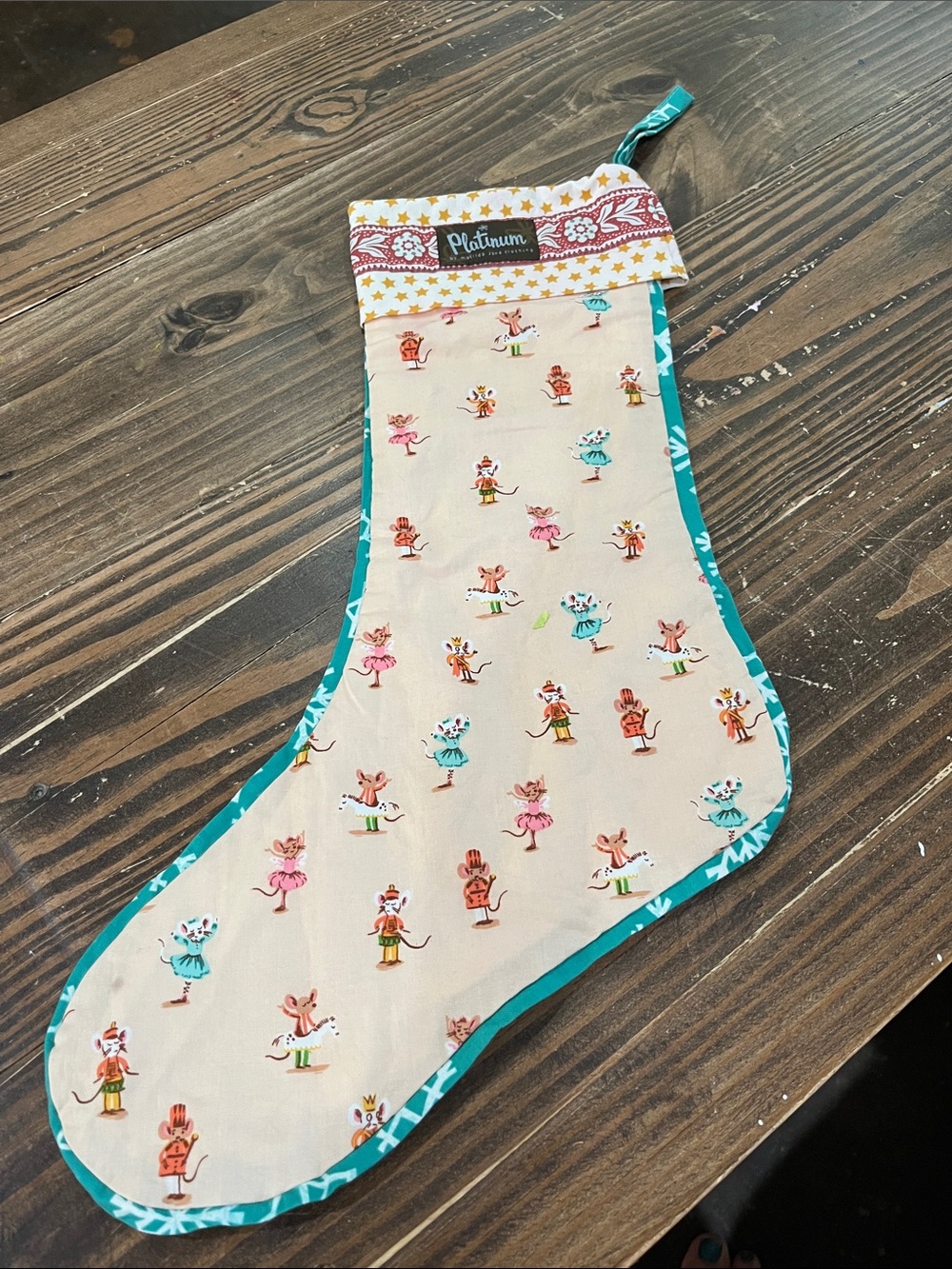 Matilda Jane Platinum Holiday Stocking in Cream with Teal Trim